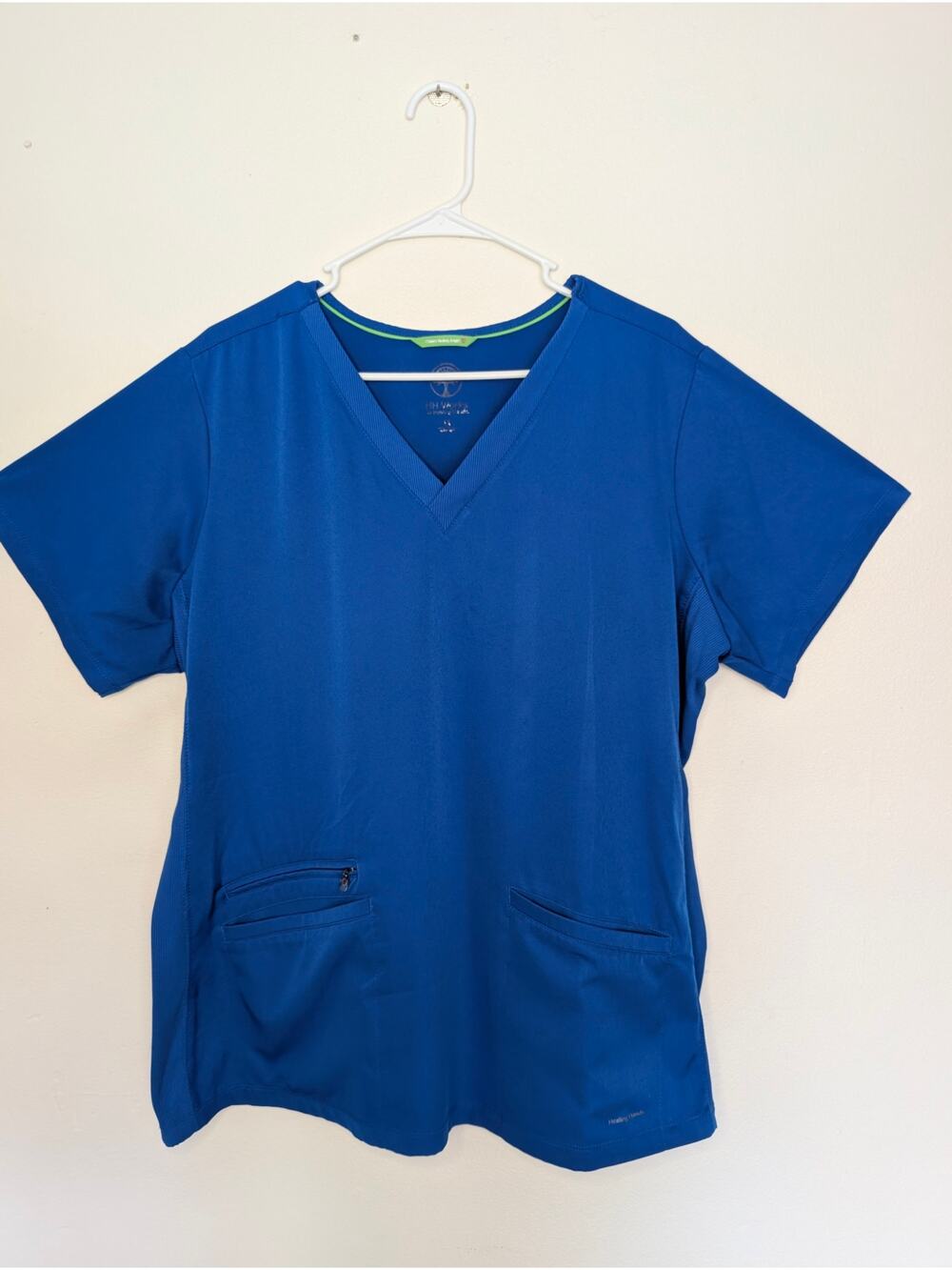Healing Hands Women Tops, Cobalt Blue Stretch Medical Scrubs V-Neck Shirt, Sz 1X